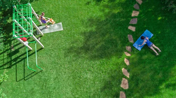 Fitness Familial Sport Entraînement Plein Air Dans Parc Vue Aérienne — Photo