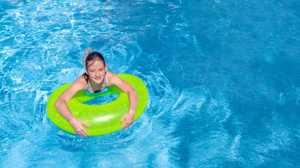 Active Young Girl Swimming Pool Aerial Top View Child Relaxes Royalty Free Stock Photos