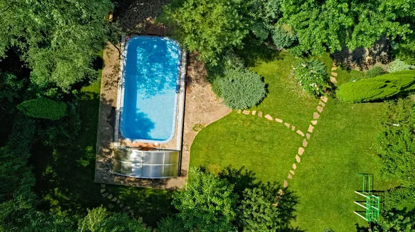 Piscine Dans Beau Jardin Vue Aérienne Sur Dessus — Photo