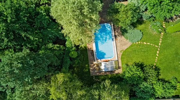 Piscina Hermoso Jardín Vista Aérea Superior —  Fotos de Stock