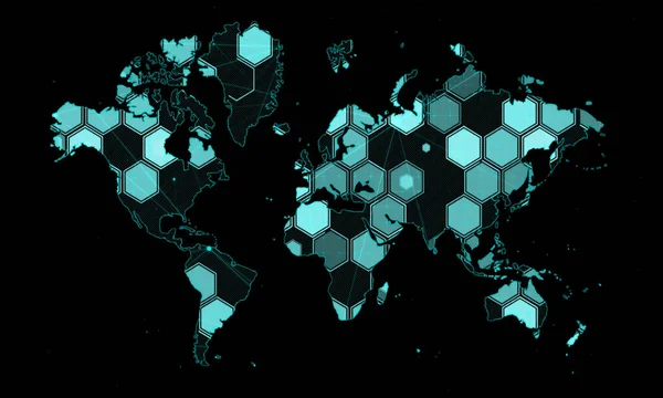 Hexagon digital world map cyber animate background,Corporate technology video presentation concept,IT Network security cyber,Dark map infographics business communication.