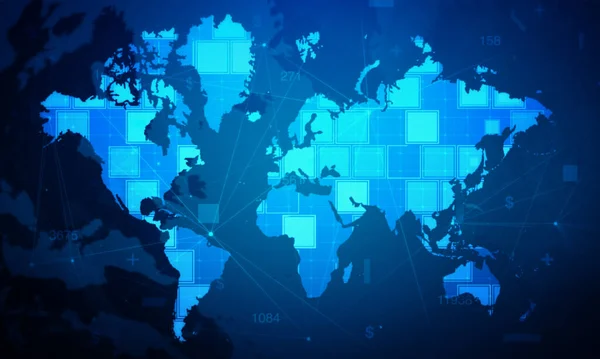 Rectangle digital world map cyber animate background,Corporate technology video presentation concept,IT Network security cyber,Dark map infographics business communication.