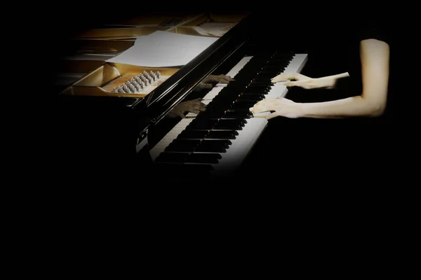 Mani Pianista Suonare Piano Vicino Pianista Mano Pianoforte Coda — Foto Stock