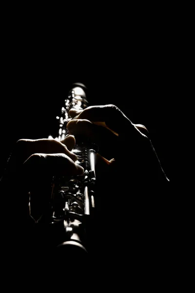 Oboé Instrumentos Sopro Madeira Mãos Tocando Instrumento Orquestra Música Clássica — Fotografia de Stock