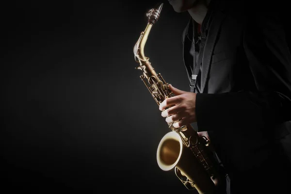 Saxofonisten Saxofonisten Händerna Spela Saxofon Altsax Spelare Med Klassisk Musik — Stockfoto