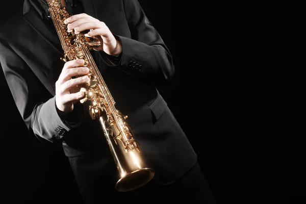Strumento Musica Jazz Sassofono Sassofonista Con Sassofono Contralto Mani Primo — Foto Stock