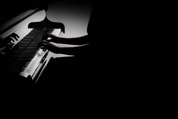 Piano Player Pianist Hands Playing Grand Piano Closeup Isolated Black — Stock Photo, Image