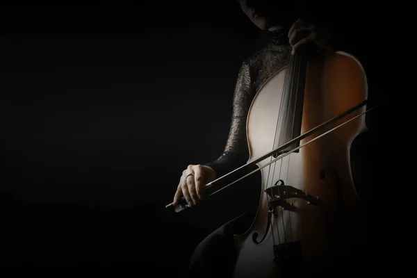 大提琴演奏家大提琴手演奏大提琴与弓管弦乐队乐器特写 — 图库照片