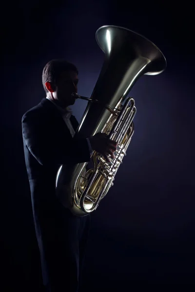 Tuba Spelare Bleckblåsinstrument Klassisk Musiker Spela Bas Trumpet Euphonium Horn — Stockfoto