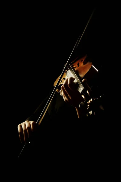 Mãos Violino Com Arco Violino Violinista Isolado Com Instrumento Orquestra — Fotografia de Stock