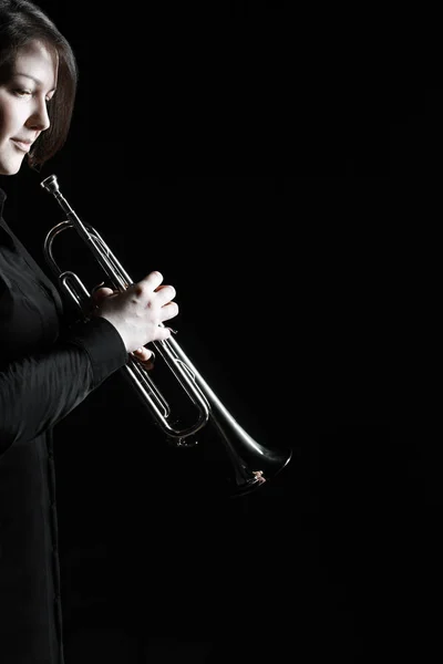 Trompete Músico Jazz Tocando Instrumento Bronze Jazz Trompetista Closeup — Fotografia de Stock