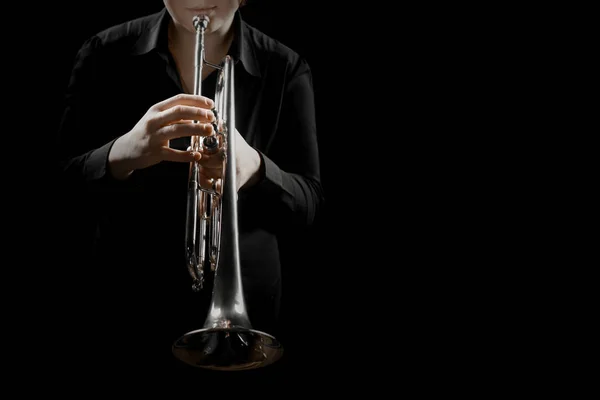 Orkester För Trumpet Player Bleckblåsinstrument Jazz Musik Instrument Närbild Isolerade Stockfoto