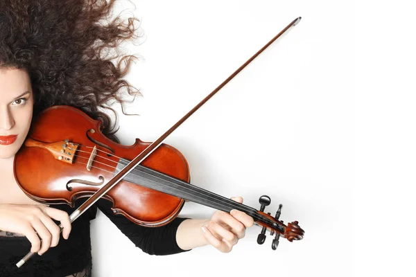 小提琴演奏家音乐家小提琴手 妇女演奏乐器被隔绝在白色 — 图库照片