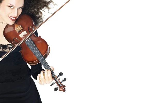 バイオリン プレーヤー ミュージシャン ヴァイオリニスト 白で隔離の楽器を演奏する女性 — ストック写真