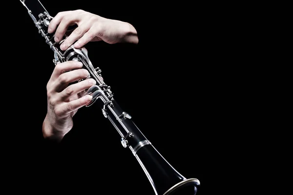 Klarinett Spelare Händer Isolerade Träblåsare Klassisk Musik Orkester Instrument Närbild — Stockfoto