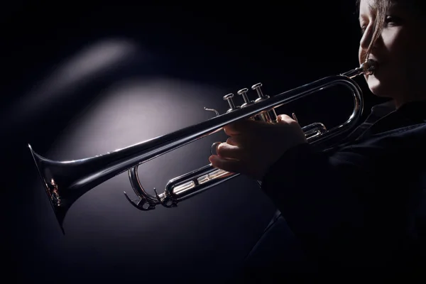 Trompeta Músico Jazz Tocando Instrumento Bronce — Foto de Stock