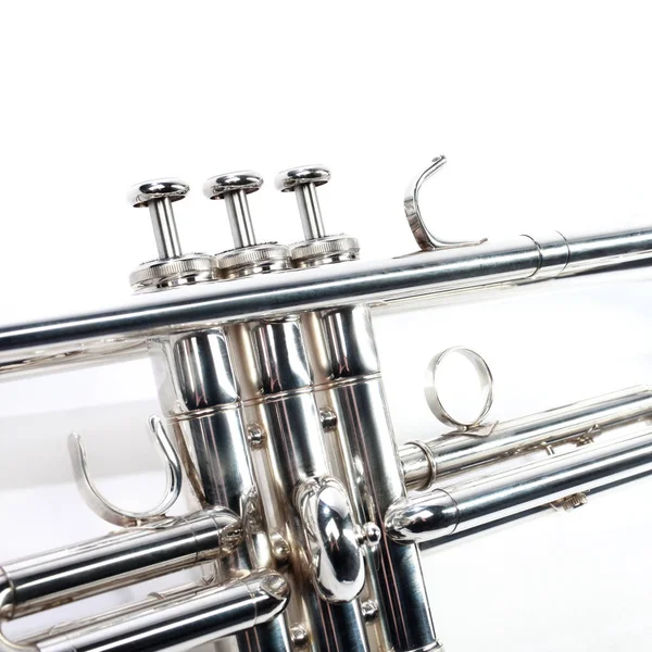 Instrumento Trompete Música Bronze Fecho Instrumento Vento Trombeta Isolada Branco — Fotografia de Stock