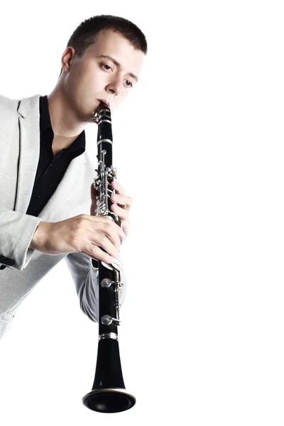 Clarinete Músico Clásico Aislado Hombre Tocando Música Instrumento Viento Madera —  Fotos de Stock