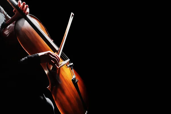 Βιολοντσέλο Παίκτης Βιολοντσελίστας Χέρια Παίζει Τσέλο Τόξο Closeup Μουσικό Όργανο Εικόνα Αρχείου