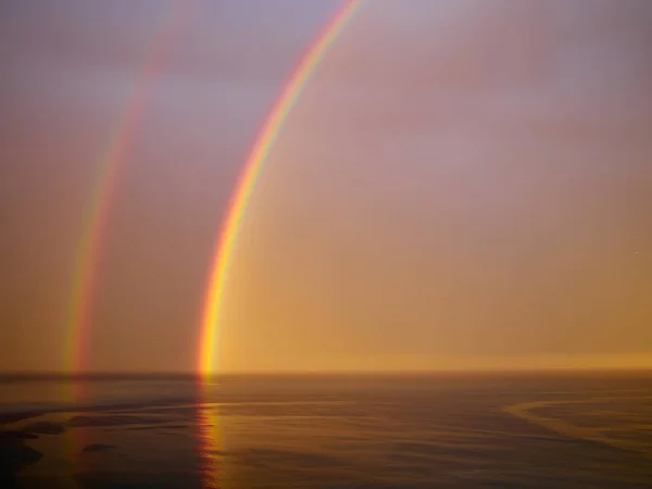 Dramatic Majestic Rainbow Tropical Sea Ocean Sky Costa Blanca Spain — Stock Photo, Image