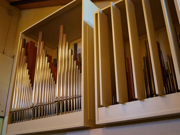 Tubo Órgano Acero Diseño Moderno Una Iglesia —  Fotos de Stock