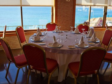 Klasik güzel romantik plaj restoran cafe Orihuela Costa Alicante il İspanya harika deniz manzaralı