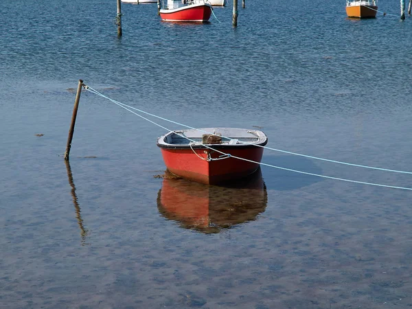 Traditionella Klassiska Små Fiskebåtar Förankrade Liten Vik Danmark — Stockfoto