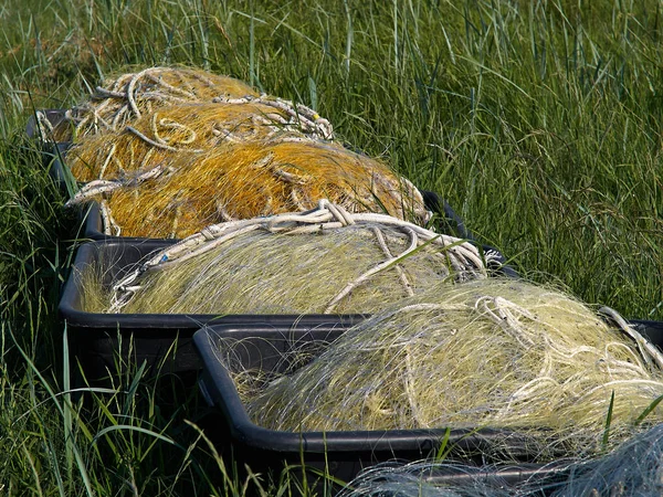 Reti Tradizionali Galleggianti Attrezzi Pesca Piccole Scatole Porto Pesca Funen — Foto Stock