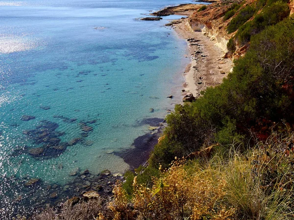 Popularnym Celem Podróży Przy Plaży Pięknym Wybrzeżu Orihuela Campoamor Hiszpania — Zdjęcie stockowe