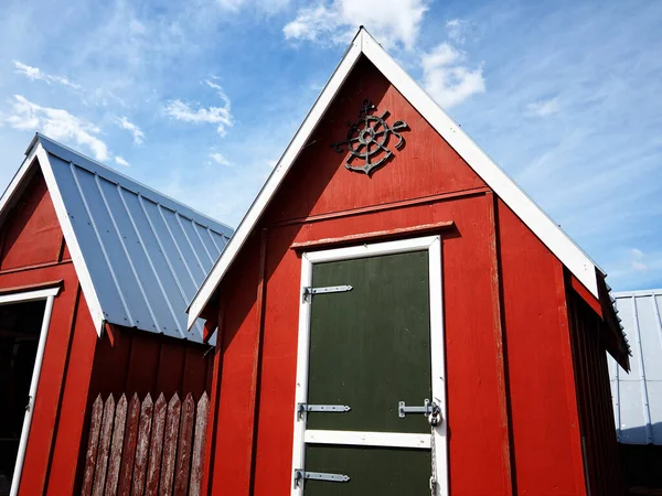 Vackra Röda Fiskestugor Vid Kusten Faaborg Danmark — Stockfoto