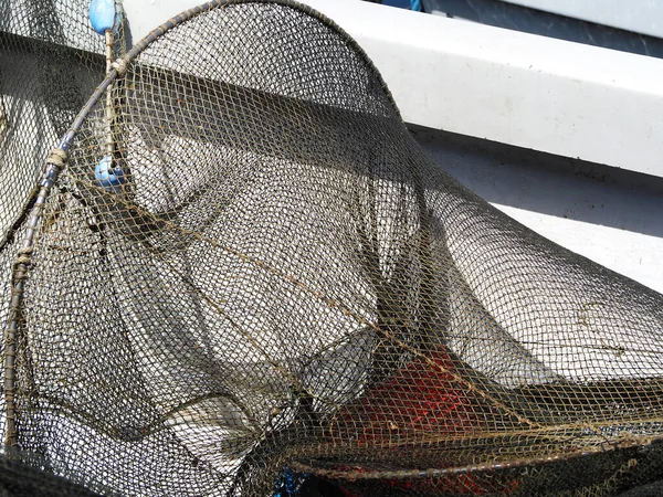 Close View Colorful Fishing Nets Pile Small Fishers Port Μεγάλη — Φωτογραφία Αρχείου