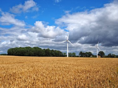 Elektrik üretimi için yel değirmenlerinin temiz çevre dostu enerjisi Funen Danimarka