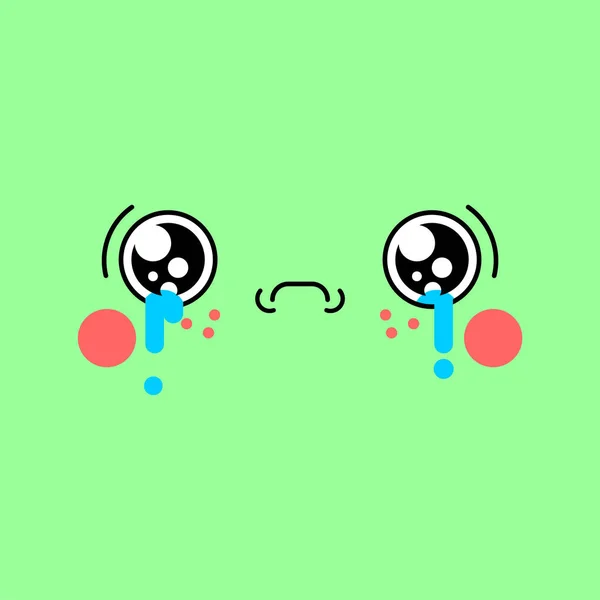 Triest Kawaii Gezicht Schattig Cartoon Grappige Cryin — Stockvector