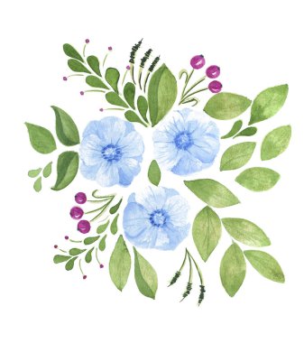 suluboya el çiçekleri beyaz izole yeşil yaprakları ile boyalı. desen