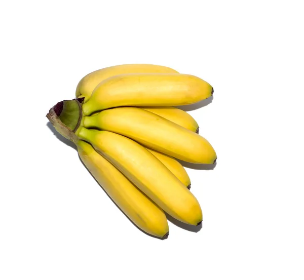 Mini Banane Mature Gialle Isolate Sfondo Bianco Oggetto Frutto — Foto Stock