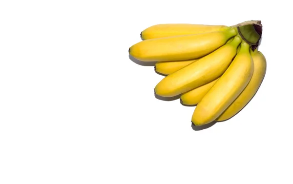 Mini Banane Mature Gialle Isolate Sfondo Bianco Oggetto Frutto — Foto Stock