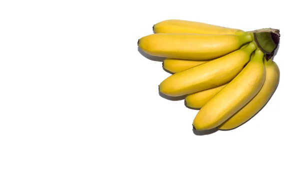 Mini Plátanos Amarillos Maduros Aislados Sobre Fondo Blanco Objeto Fruta — Foto de Stock