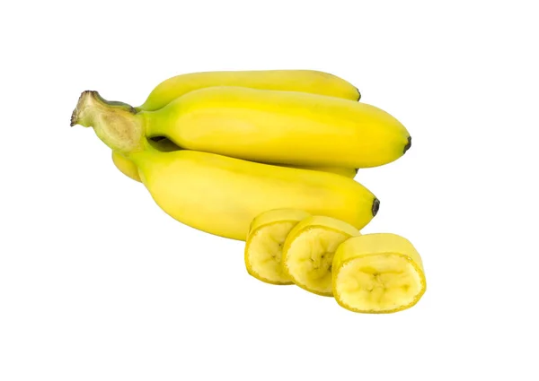 Mini Bananes Mûres Jaunes Isolées Sur Fond Blanc Objet Fruit — Photo