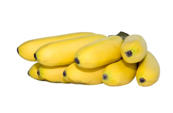 Жовті Стиглі Міні Банани Ізольовані Білому Тлі Єкт Фрукти — стокове фото
