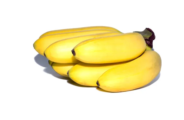 Gula Mogna Mini Bananer Isolerad Vit Bakgrund Objekt Frukt — Stockfoto
