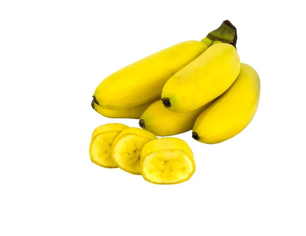 Amarelo Maduro Mini Bananas Isoladas Sobre Fundo Branco Objeto Fruto — Fotografia de Stock