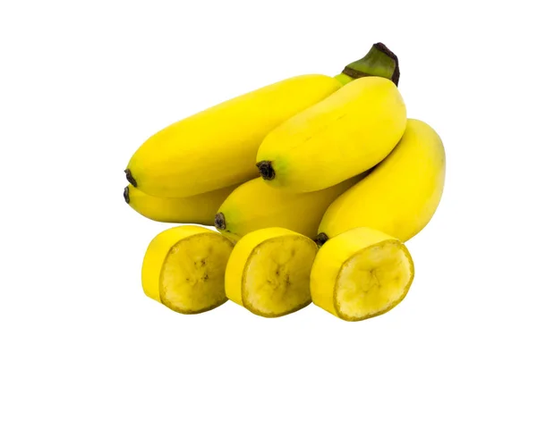 Gula Mogna Mini Bananer Isolerad Vit Bakgrund Objekt Frukt — Stockfoto