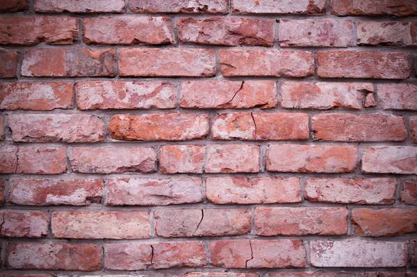 Oude Verweerde Rode Bakstenen Muur Patroon Achtergrond Vignet Exterieur — Stockfoto