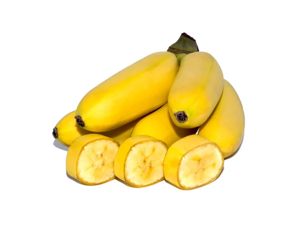 Mini Plátanos Amarillos Maduros Aislados Sobre Fondo Blanco Objeto Fruta —  Fotos de Stock