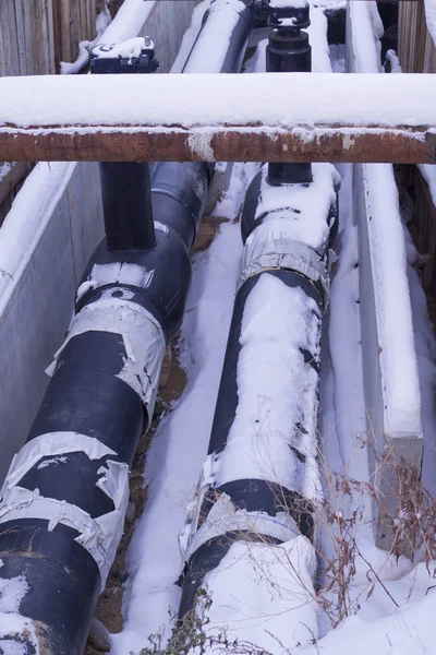 Industrial Pipelines Covered Snow Construction Transportation — Stock Photo, Image