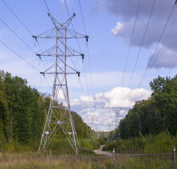 Kraft Överförings Ledning Sommaren Industriell Natur — Stockfoto