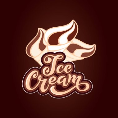 Dondurma el yazısı yazıtlar. Dondurma, etiket, Etiketler ve rozetleri için logo. Bir kafe veya bir pastane dondurma. Vektör çizim.