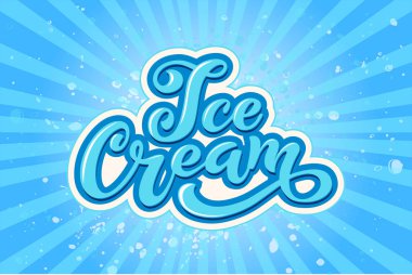 Dondurma el yazısı yazıtlar. Dondurma, etiket, Etiketler ve rozetleri için logo. Bir kafe veya bir pastane dondurma. Vektör çizim.