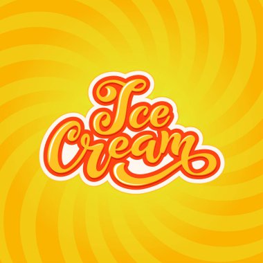 Dondurma el yazısı yazıtlar. Dondurma, etiket, Etiketler ve rozetleri için logo. Bir kafe veya bir pastane dondurma. Vektör çizim.