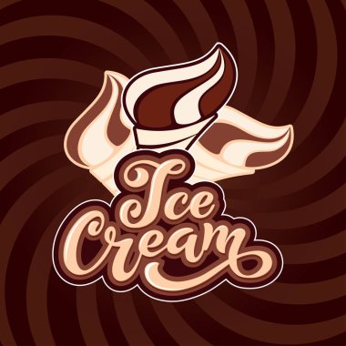 Dondurma el yazısı yazıtlar. Dondurma, etiket, Etiketler ve rozetleri için logo. Bir kafe veya bir pastane dondurma. Vektör çizim.